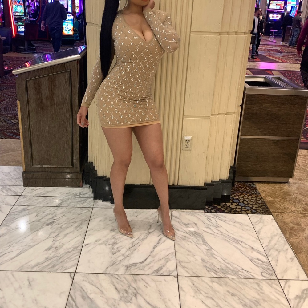 Nude Rhinestone mini dress!